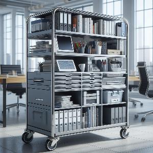A utility cart for a large corporate office with a sleek design and multiple shelves-3